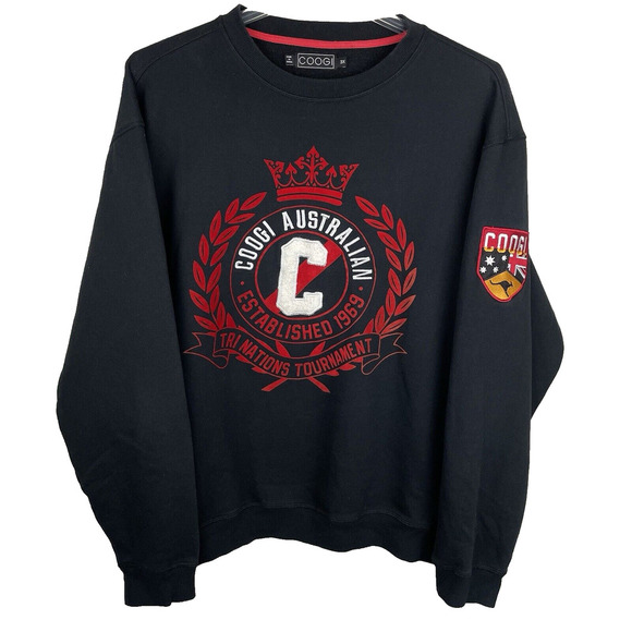 Coogi Austrailia Tri Nations Tournament Sweatshirt Men 3X Black Crewneck Rugby - Picture 1 of 10